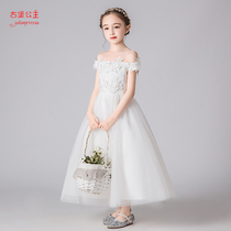 Girl Princess Dress Fluffy Wedding Dress Foreign Air Long Dress High-end Gown Autumn White Little Girl Flowers Children Birthday Walk Show