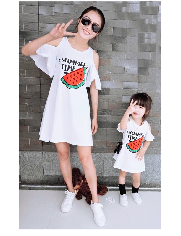 2018 gia đình mới vừa vặn mùa hè gia đình cotton ba gia đình full size size rộng đầm mẹ và con