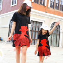 2021 parent-child dress summer dress a family of three net red Foreign Air large size cheongsam womens four T-shirt skirt tide