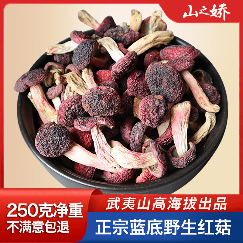 Fujian Wild Authentic Red Mushroom Blue Base Red Aunt Dry Goods 250g Wuyi Mountain farmhouse Red Mushroom Nutrition Moon Mushrooms