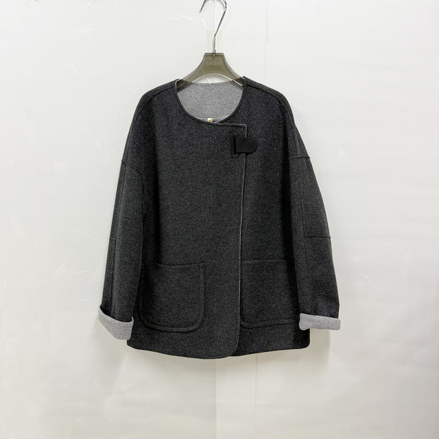 [Same Style in Shopping Malls] Qbqw002A New Women's 2026 Spring Fashion Loose-Fitting Elegant Round-Neck Wool Coat Trendy