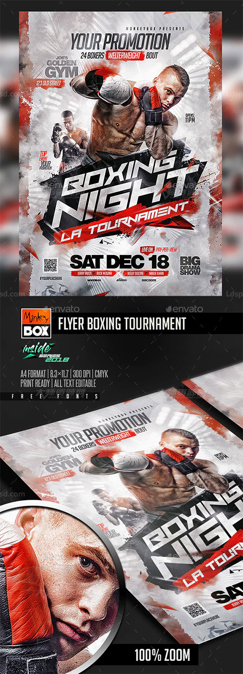 拳击对抗赛海报/传单PSD模板：Flyer Boxing Tournament