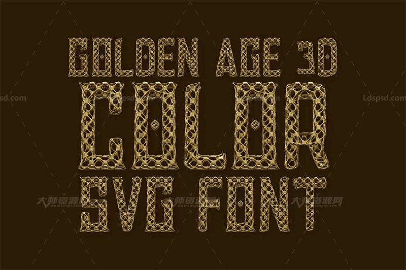 不错的金色网状英文SVG字体：Golden Age 3D Color SVG Font