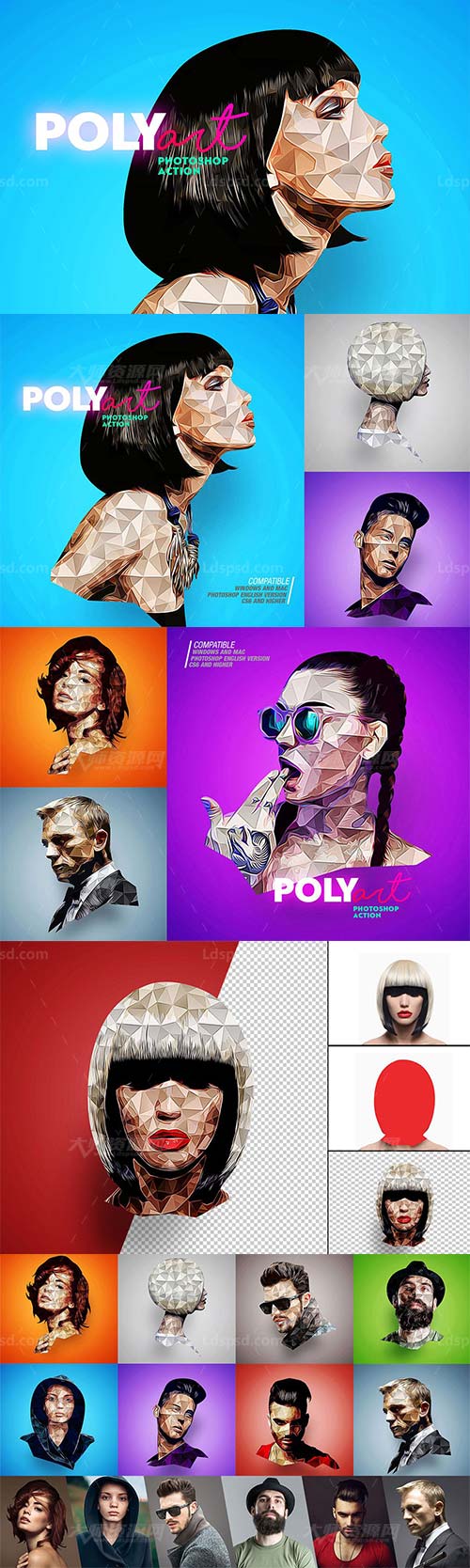 极品PS动作－低聚特效(含高清视频教程)：Low Poly Photoshop Action CS6+