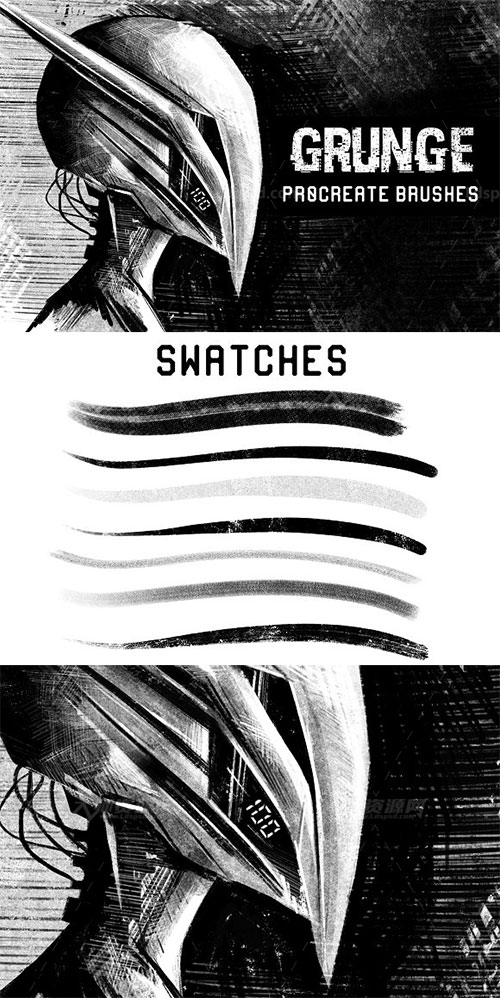 Grunge Procreate Brushes,极品Procreate笔刷－7支污渍效果