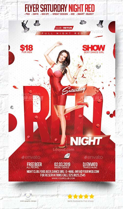 Flyer Saturday Night Red,周六女性派对传单模板