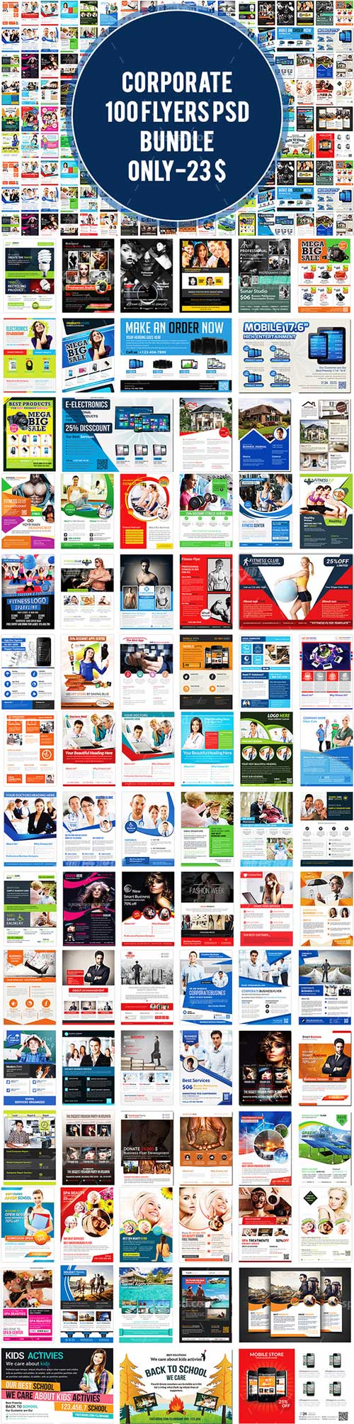 100 Corporate Business Flyers Bundle,100个通用型企业传单模板