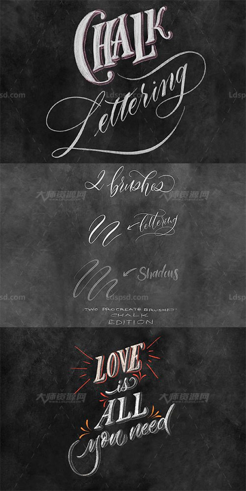 极品Procreate笔刷－2支粉笔刻字效果：PROCREATE BRUSH SET Chalk lettering