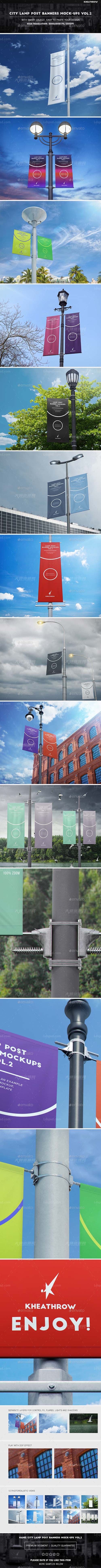 City Lamp Post Banners Mock-Ups Vol2,10个城市灯柱广告牌模型