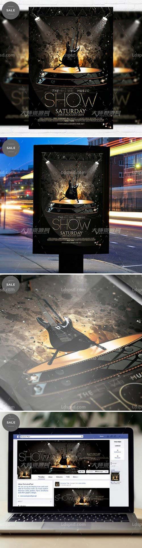 The Live Music Show – Flyer Template + Facebook Cover,音乐会海报/传单模板