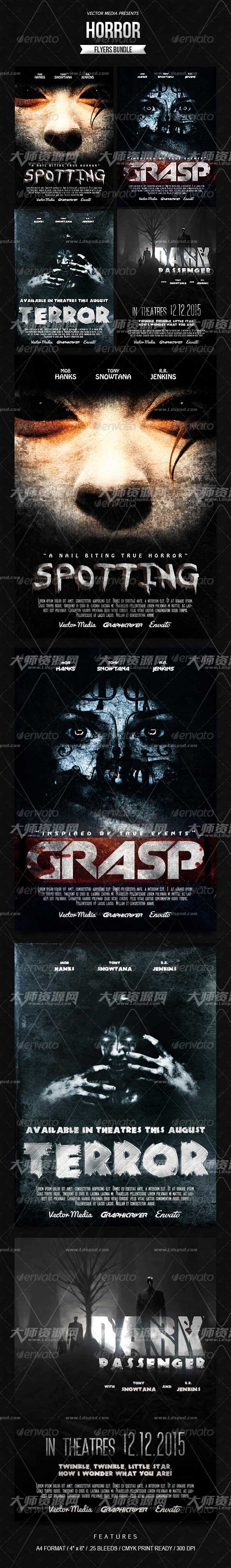 Horror - Movie Posters Bundle,4个恐怖电影海报模板