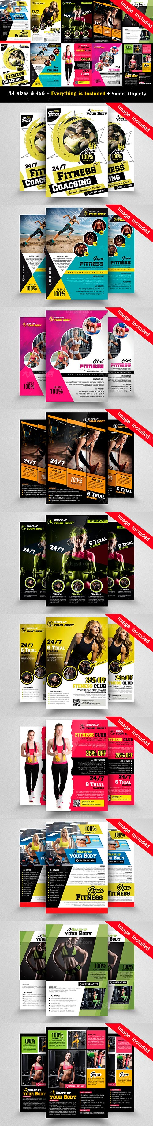 10个健身类传单模板合集(含人物素材)：10 Fitness Flyer Bundle Vol.01