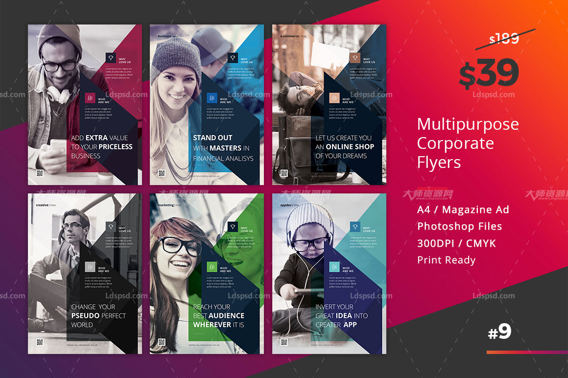 Corporate Flyer 6 Multipurpose Business Templates Vol 9,通用型商业传单/个人简历模板(6色/第9套)