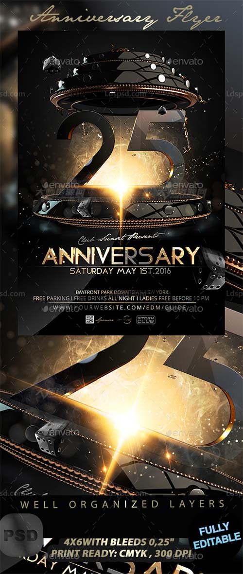 Anniversary Flyer,酷黑风格的周年庆典海报/传单模板