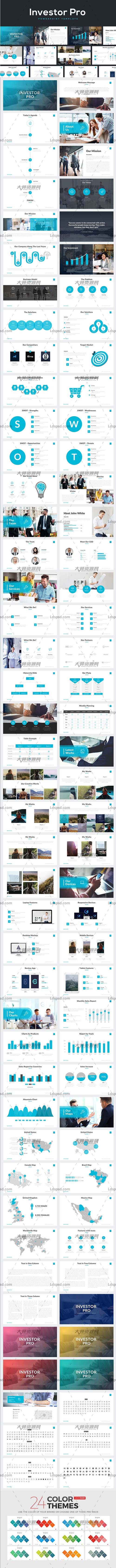 Investor Pro Powerpoint Template,PPT模板－项目投资(24色/450个图标/80+页面)
