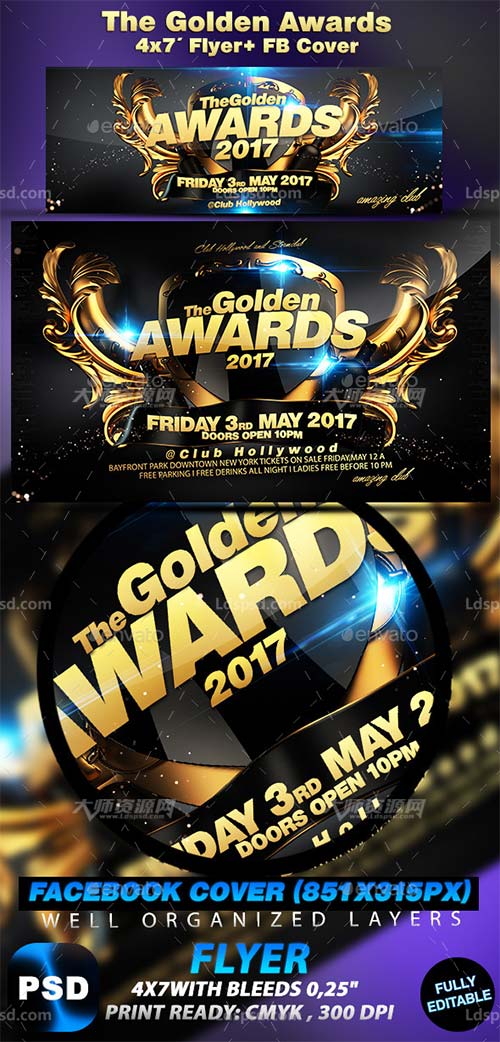 The Golden Awards,酷黑风格的颁奖盛典传单模板