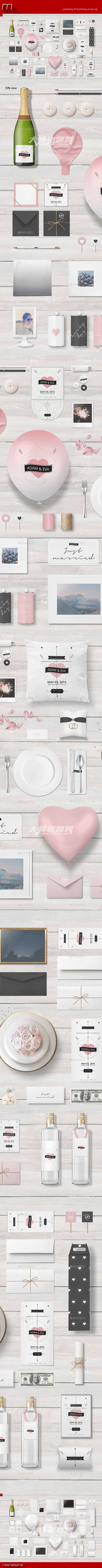 婚礼身份识别展示模板：Wedding Identity Branding Mock-up