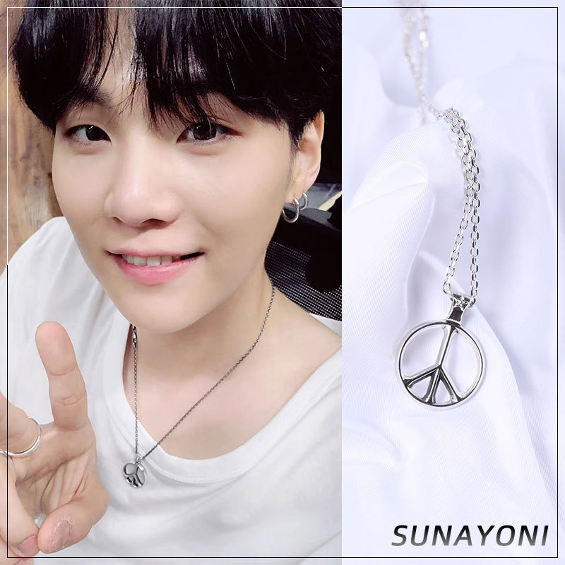 Bts Suga Min Yoongi's Same Style Necklace, Versatile Anti-War Symbol S925 Sterling Silver Sweater Chain