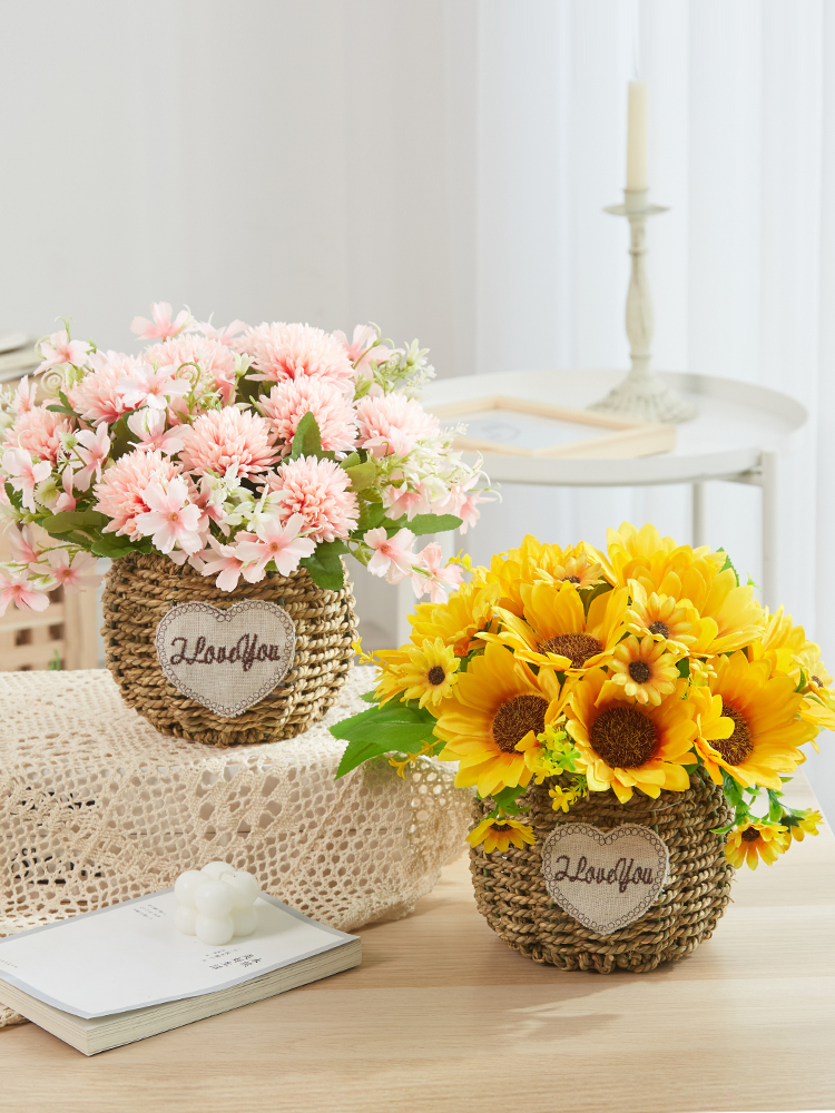 <!--向日葵假花仿真花摆设客厅餐桌花艺摆件家居装饰塑料花束绢花盆栽-->