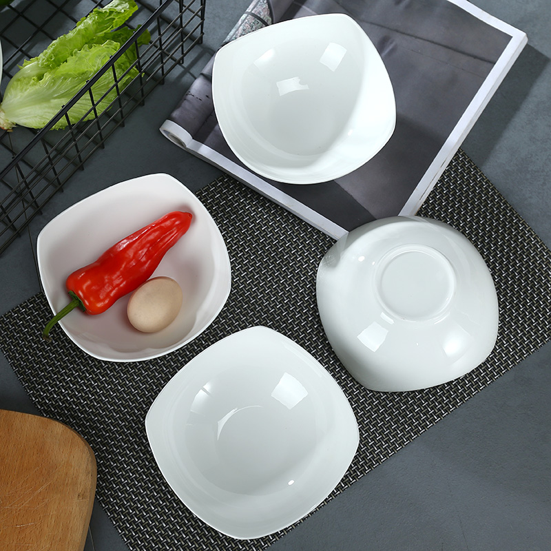 Korean creative salad bowl pure white ipads bowls jingdezhen ceramic bowl bowl household tableware Japanese soup bowl rainbow such use