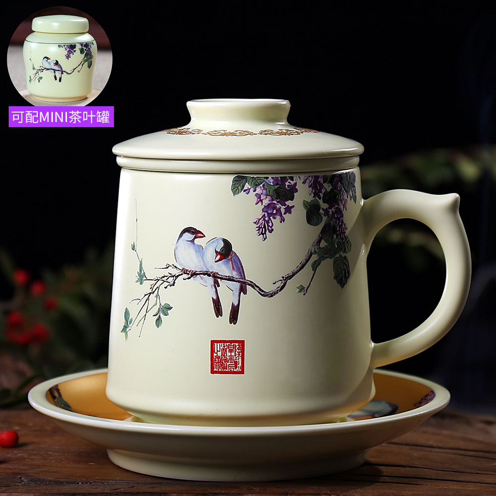 Jingdezhen tea cup ceramic with lid tea water separation filter large tea cup boss Cup Office water cup tea set