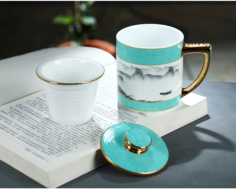 Jingdezhen ceramic cups with filtering creative individuals dedicated office separation tea tea cup with lid cup