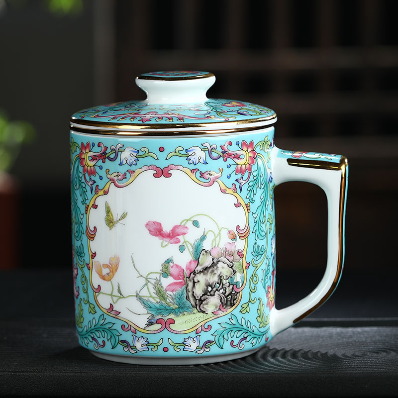 Jingdezhen ceramic filter cups with cover individuals dedicated high - grade enamel glass glass office tea cup