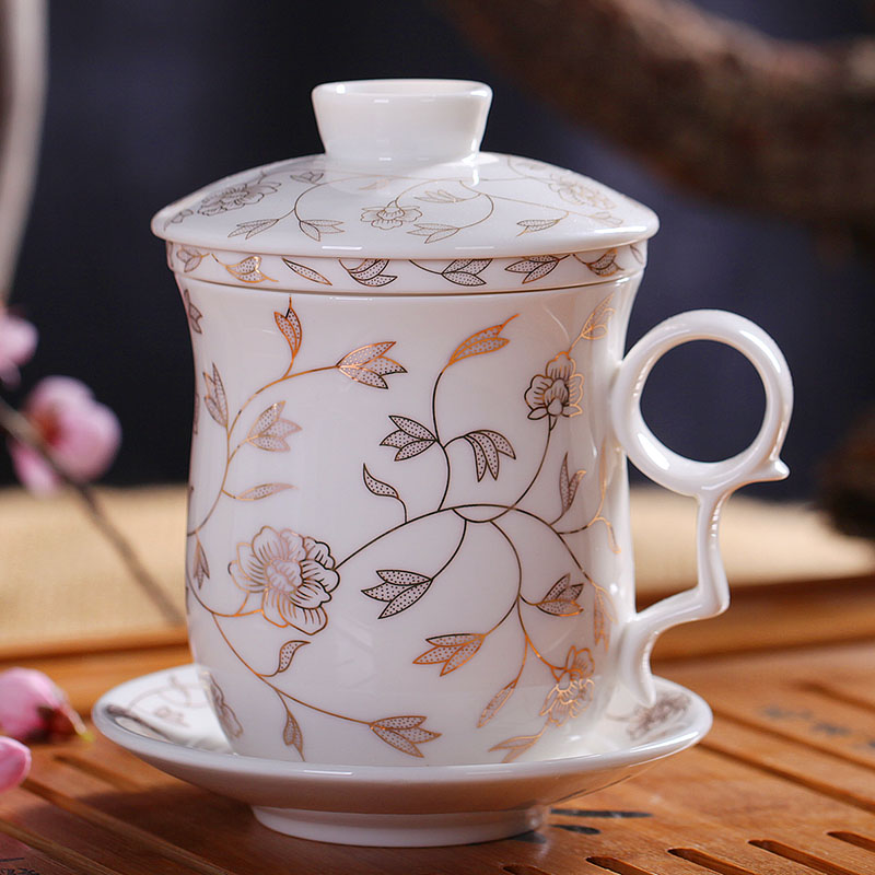 Jingdezhen filter tea separation cup tea ceramic office Chinese tea cup with handle cover water Cup Chinese style