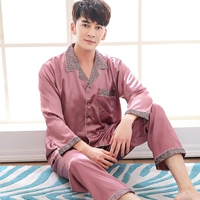 Đồ ngủ lụa nam dài tay cỡ lớn phù hợp với mùa xuân và mùa thu băng lụa dịch vụ tại nhà pijama nam