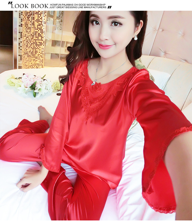 Bộ đồ ngủ nữ mùa hè băng lụa phù hợp với quần dài tay ren gợi cảm mùa xuân và mùa thu có thể mặc đồ lụa ngọt ngào tại nhà đồ bay