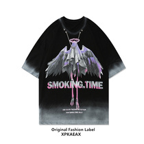 XPKAEAX Original Tide Card Spray Paint as Old Short Grapefruit Summer Mens Dark Black Ensemble Hiphop Fried Street Body necklace T-shirt