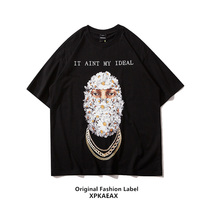 XPKAEAX Original Tide Brand Design Sense T-shirt Men's Hip Hop Fried Street Short Sleeve oversize Loose Five Sleeve Top