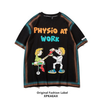 XPKAEAX original Tide brand Hong Kong style fun cartoon printed cotton T-shirt summer short sleeve mens 2021 new top