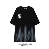 XPKAEAX Original Tide Brand Spray Paint Tie Dye Old T-Shirt Men's and Women's bf Wind Trend Stereo Rabbit Couple Dress Short Sleeve