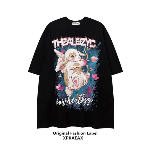 Оригинальный кролик, парная одежда для школьников для влюбленных, футболка, в американском стиле, оверсайз, короткий рукав