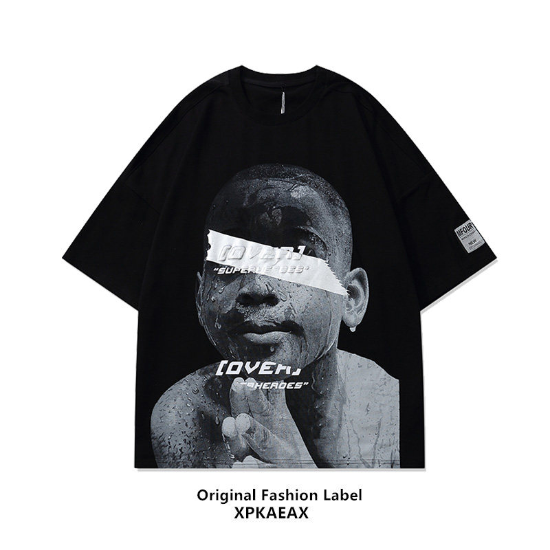 XPKAEAX Original Tide Card Portrait Printed Short Pomace MALE 2022 NEW TREND SUMMER HIP HOP BIG SIZE HALF POMACE