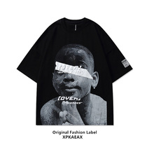 XPKAEAX original tide brand portrait printing short pomelo t men's 2021 new trend summer hip hop size half pomelo