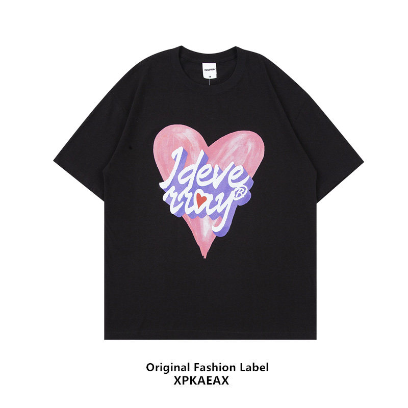 XPKAEAX original Tide Brand Fun Print Short Sleeve Couples Love T-shirt Men and Women bf Harajuku Wind Loose Half Sleeve