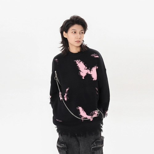 Оригинальная цепь с молнией, дизайнерский трикотажный свитер подходит для мужчин и женщин, круглый воротник, тренд сезона, в американском стиле