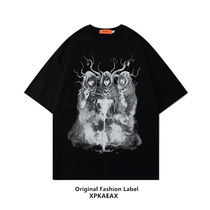 XPKAEAX Original Tide Brand Diablo Men's Short Sleeve T-Shirt 2021 New Trend European and American Hip Hop Size Half Sleeve