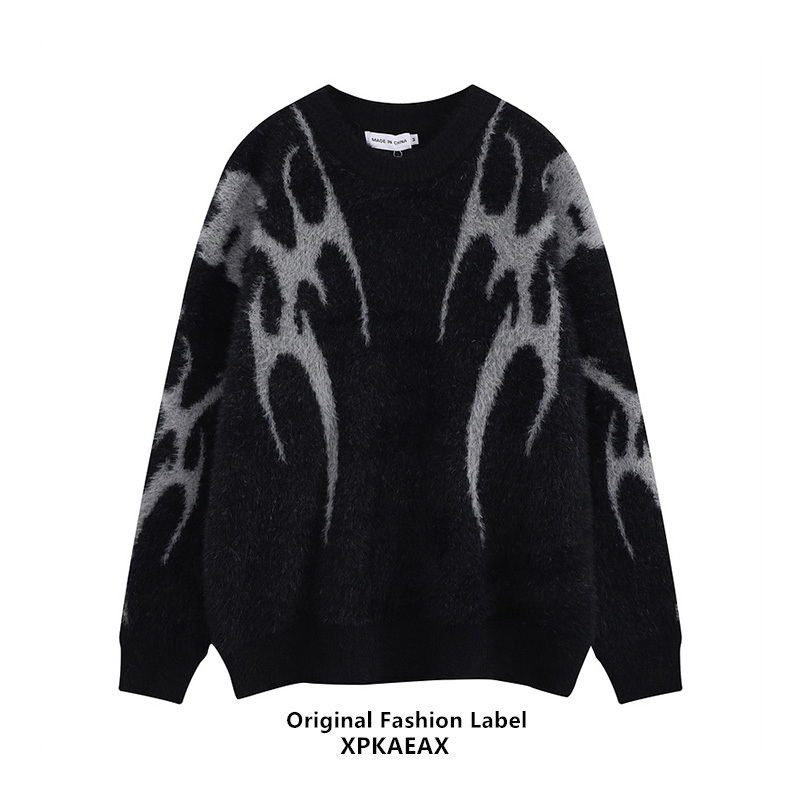 Xpkaeax Original Trendy Brand Oversize Loose Sweater for Men and Women ins American High Street Dark Style Knitwear Autumn