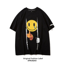 XPKAEAX Original Tide Brand Hong Kong Style Fun Expression Print Round Neck Short Sleeve T-shirt Mens Summer Korean Cotton T-shirt