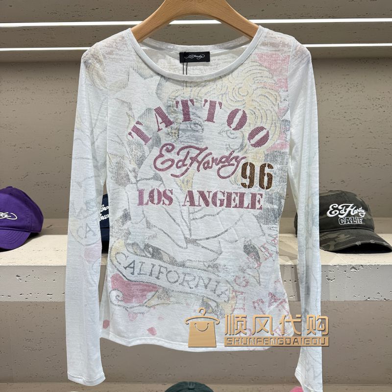 Ed Hardy Genuine Women's Luxury Fashion Brand 26 Autumn Women's Long-Sleeved T-Shirt E1Scw302 2280 Ed Hardy Genuine Women's Luxury Fashion Brand 26 Autumn Women's Long-Sleeved T-Shirt E1Scw302 2280