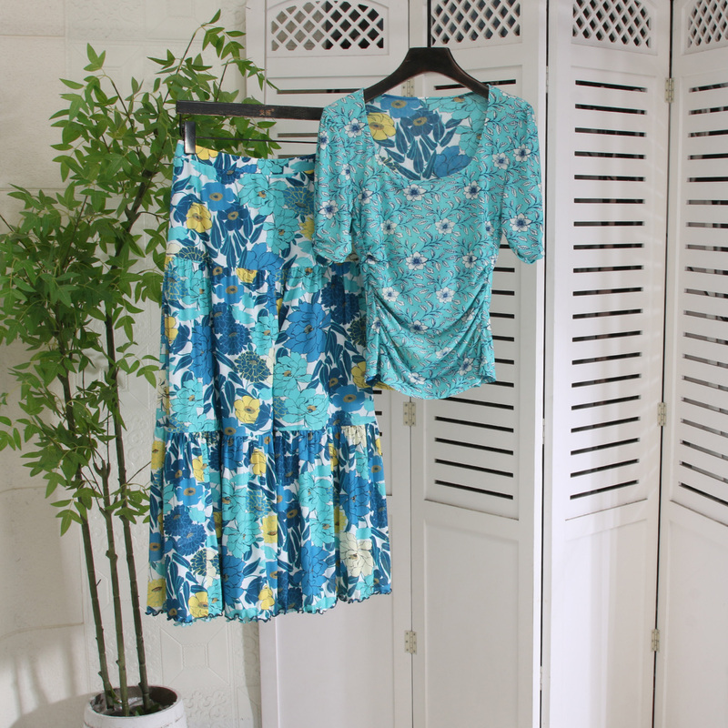 D/V/F Original~Mediterranean Flower Sea/Turquoise Green Vine Rose Reversible Stretch Mesh Vacation Set D/V/F Original~Mediterranean Flower Sea/Turquoise Green Vine Rose Reversible Stretch Mesh Vacation Set