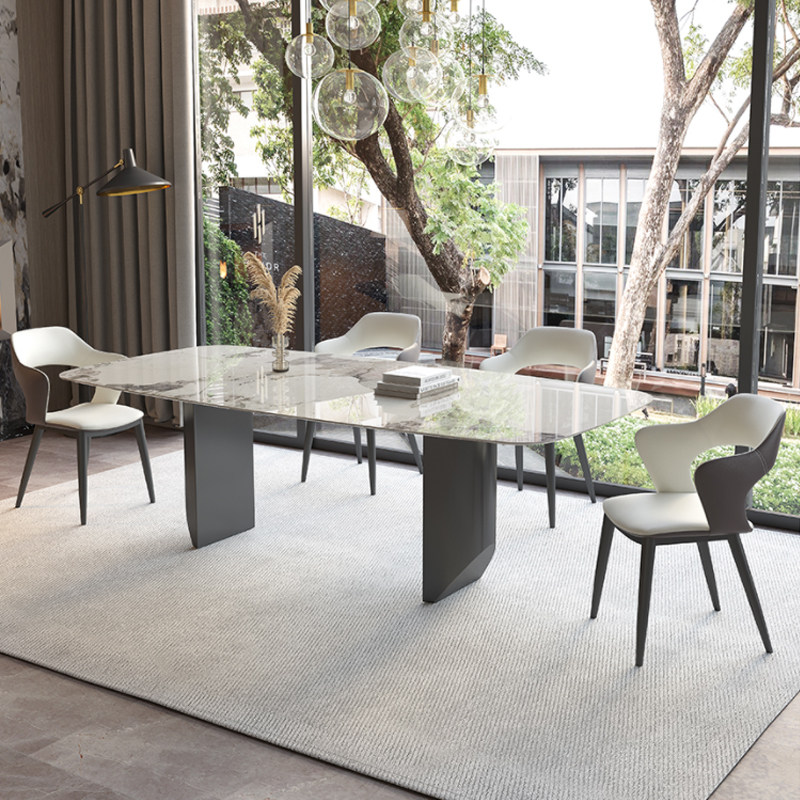 Modern minimalist marble dining table and chairs imported luxury stone rock slab dining table Pandora Italian light luxury high-end designer