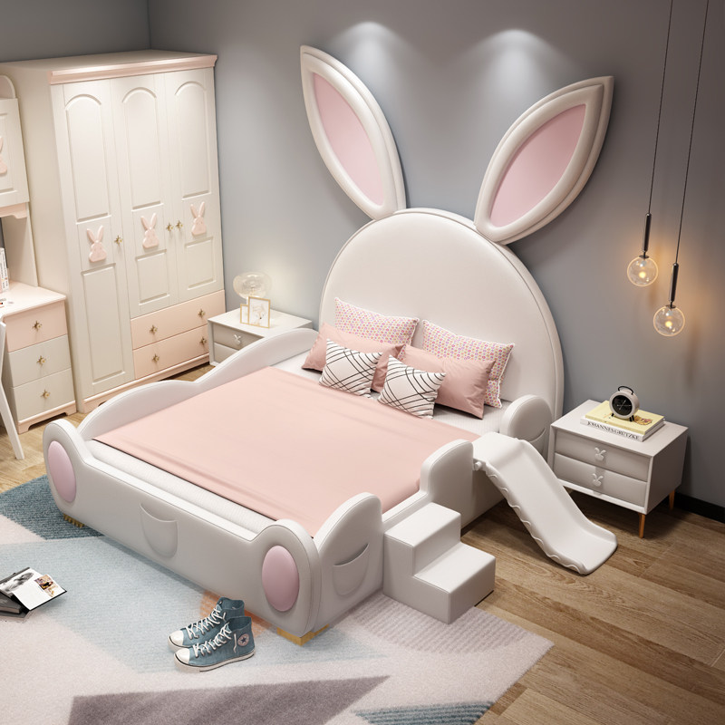 Modern light luxury children's bed girl princess bed ins net red bed rabbit bed rabbit ear bed pink bunny bed