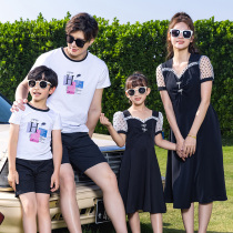 Pro-son-in-summer family of three-four-mouthed whole family out-of-the-womens snow-spinning hymn dress-style collar sweet princess dresses