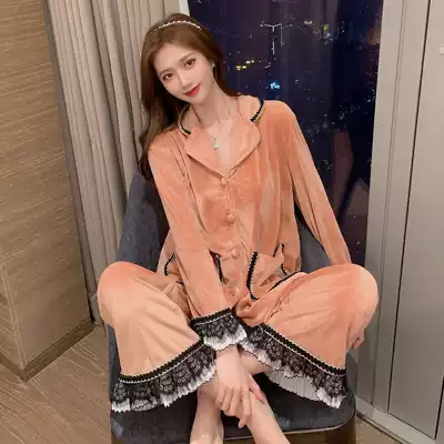 New Year's day Gtra ~ light luxury island velvet ladies pajamas autumn and winter lace series home clothes