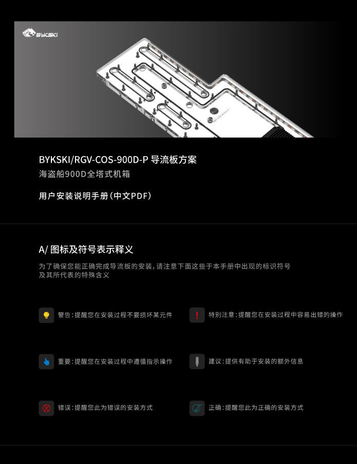 【新品未使用品】Bykski RGV-COS-900D Bykski RGV-COS-900D-P 水路板导流板水冷水道板海盗船900D机箱