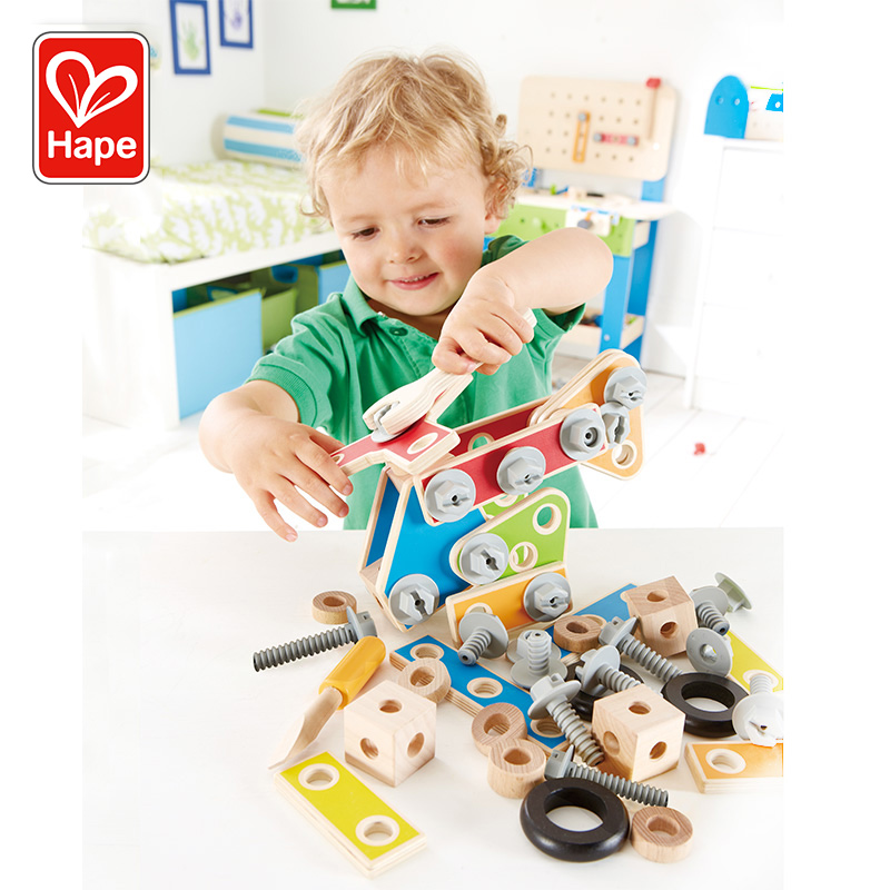 Hape carpenter tools large set of 3-6 years old children's educational toys Baby early education intelligence nut disassembly and assembly